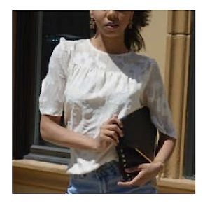 Off White Flower Pattern Hippie Style Blouse- XL